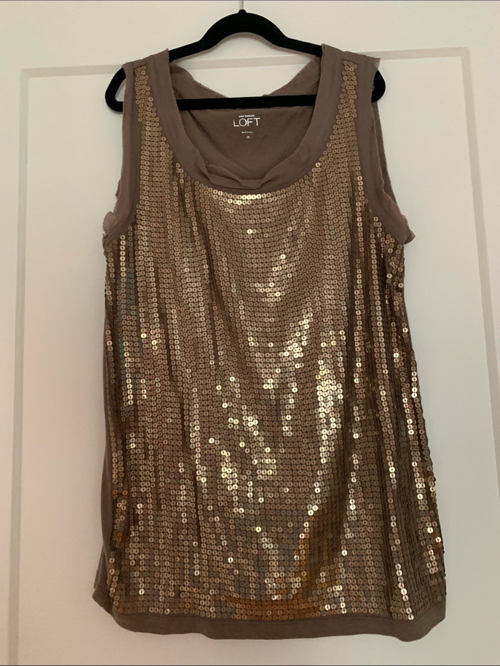 LOFT Gold Sequin Taupe Sleeveless Tank